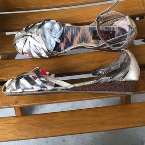 *Donating 9/14* Metallic snakeskin wedge sandals